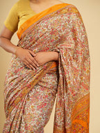 Modal Floral Print Saree Orange Border