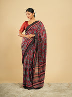 Raga Modal Block Print Saree Crimson Red