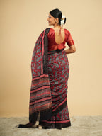 Raga Modal Block Print Saree Crimson Red