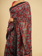 Raga Modal Block Print Saree Crimson Red