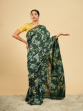 Mrinalini Block Print Saree Dark Green