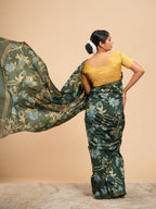 Mrinalini Block Print Saree Dark Green