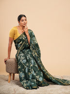 Mrinalini Block Print Saree Dark Green