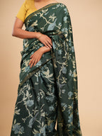 Mrinalini Block Print Saree Dark Green