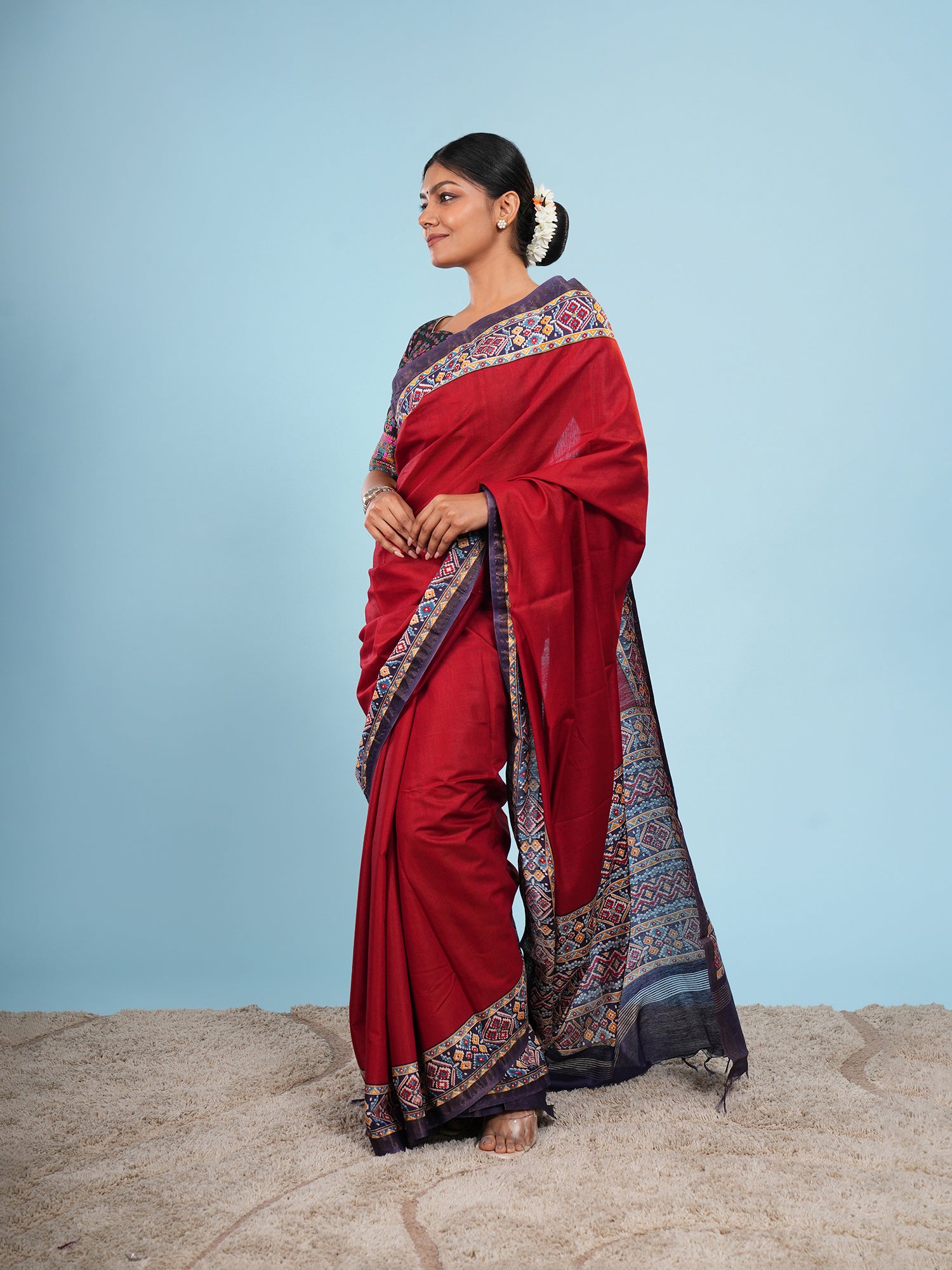 Patola Border Red Saree-Modal