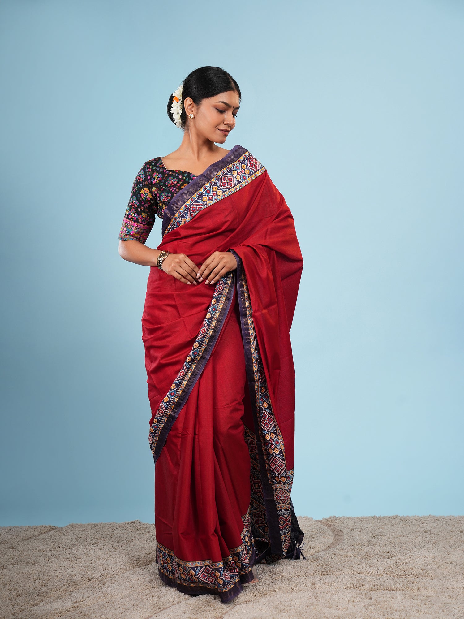 Patola Border Red Saree-Modal