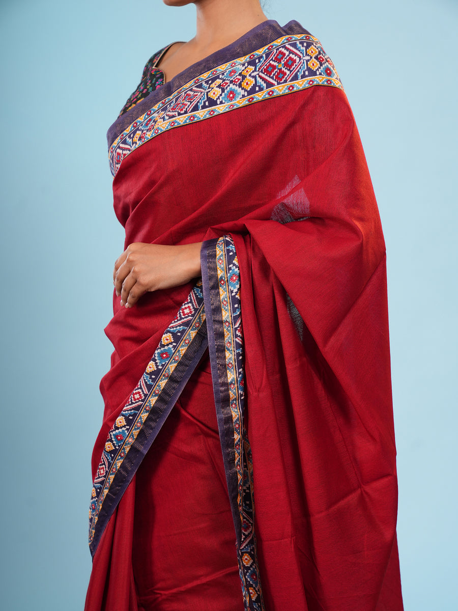 Red Modal Patola-border print saree, styled view – Koshnika