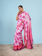 Pink Viscose Floral Jacquard Border Saree