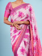 Pink Viscose Floral Jacquard Border Saree