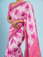 Pink Viscose Floral Jacquard Border Saree