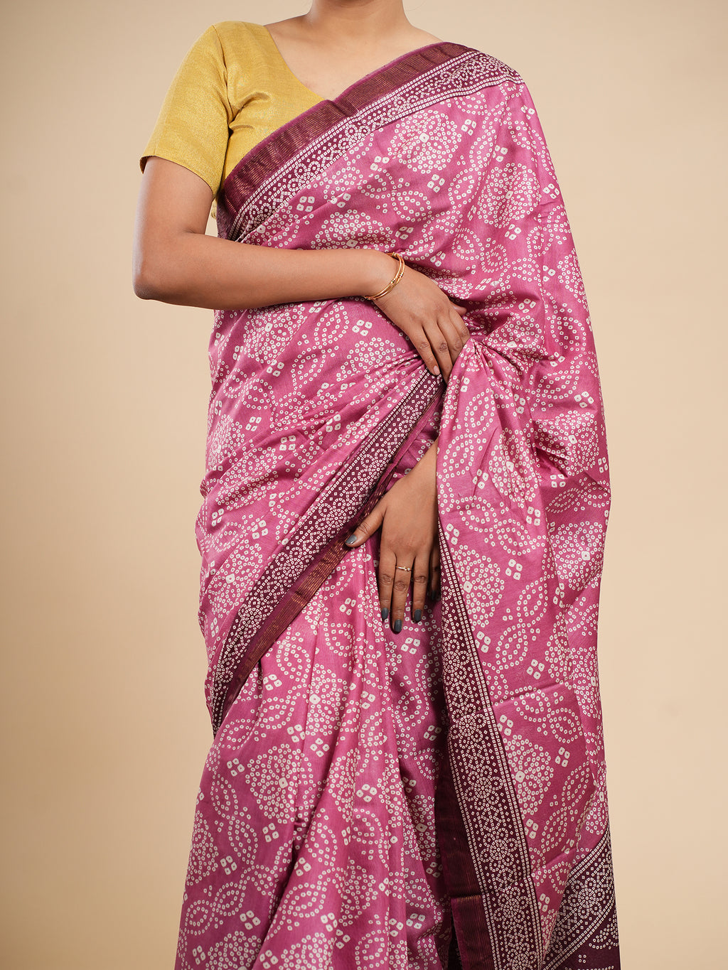 Gulabi Modal Bandhni Print Saree Rose Pink
