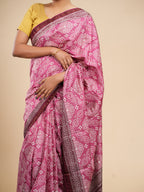 Gulabi Modal Bandhni Print Saree Rose Pink