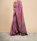Modal Block Print Saree Pink