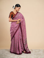 Modal Block Print Saree Pink