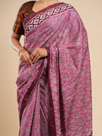 Modal Block Print Saree Pink