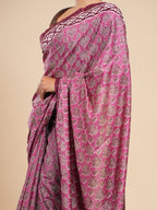 Modal Block Print Saree Pink