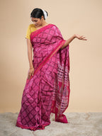 Viscose Chanderi Bandhni Print Saree Magenta