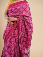 Viscose Chanderi Bandhni Print Saree Magenta