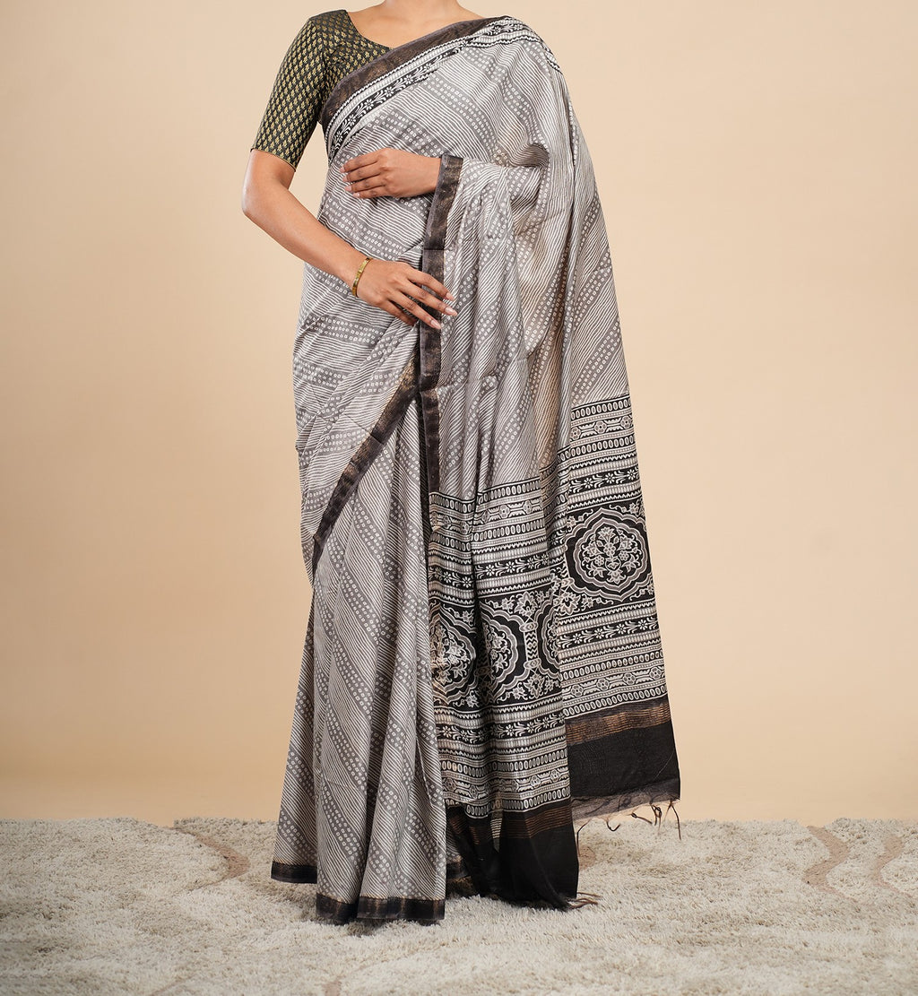 Dhara Modal Bandhni Print Saree Silver Grey