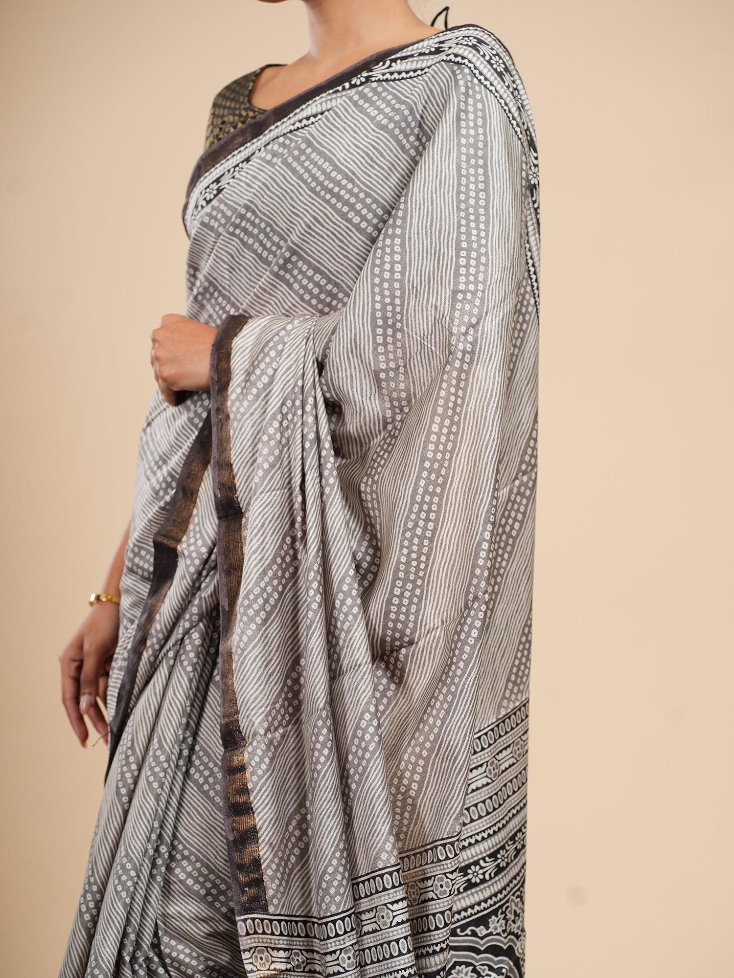 Dhara Modal Bandhni Print Saree Silver Grey