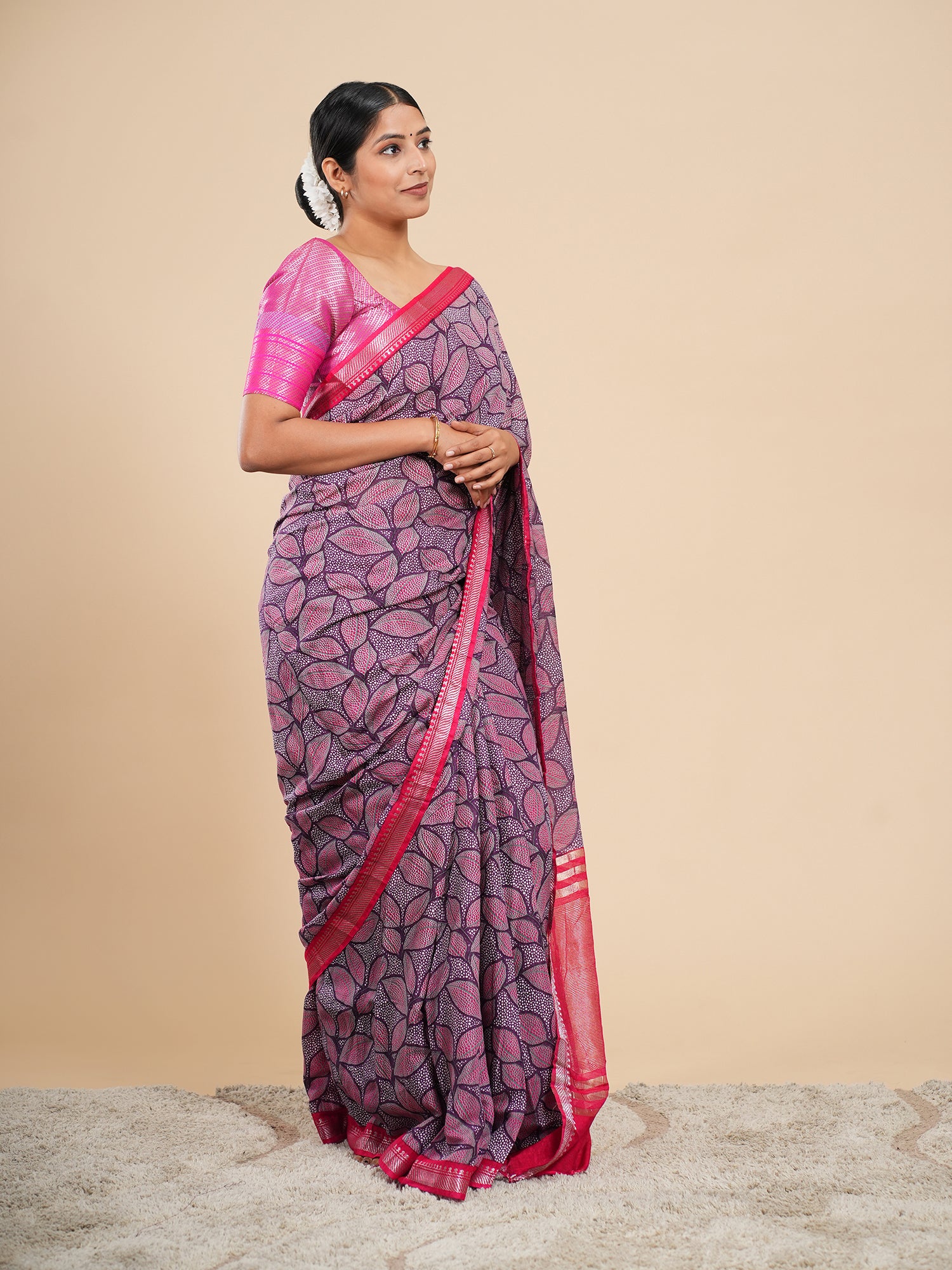 Soft Silk Printed Saree Magenta