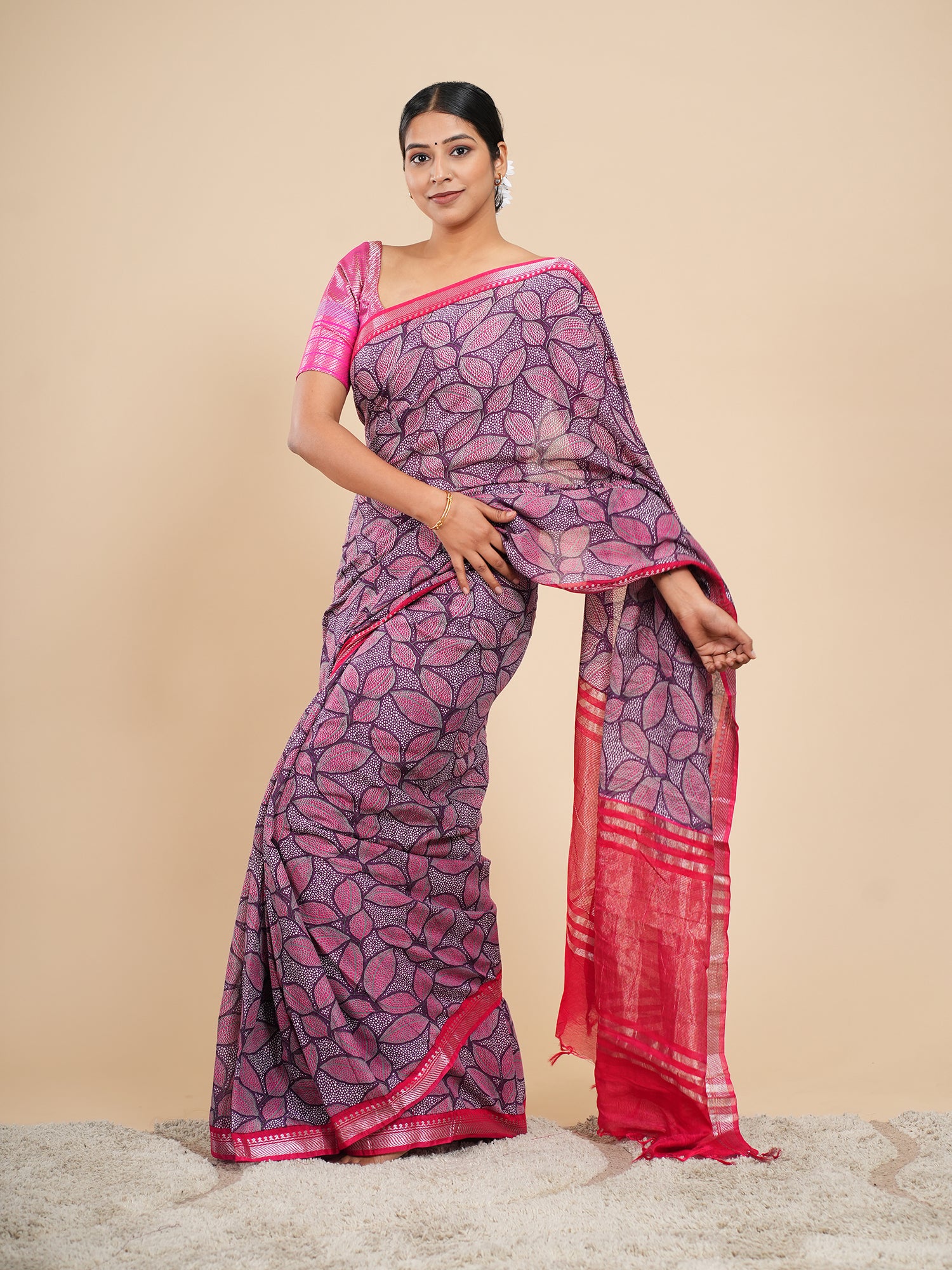 Soft Silk Printed Saree Magenta