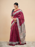 Vanya Viscose Madhubani Saree Deep Maroon