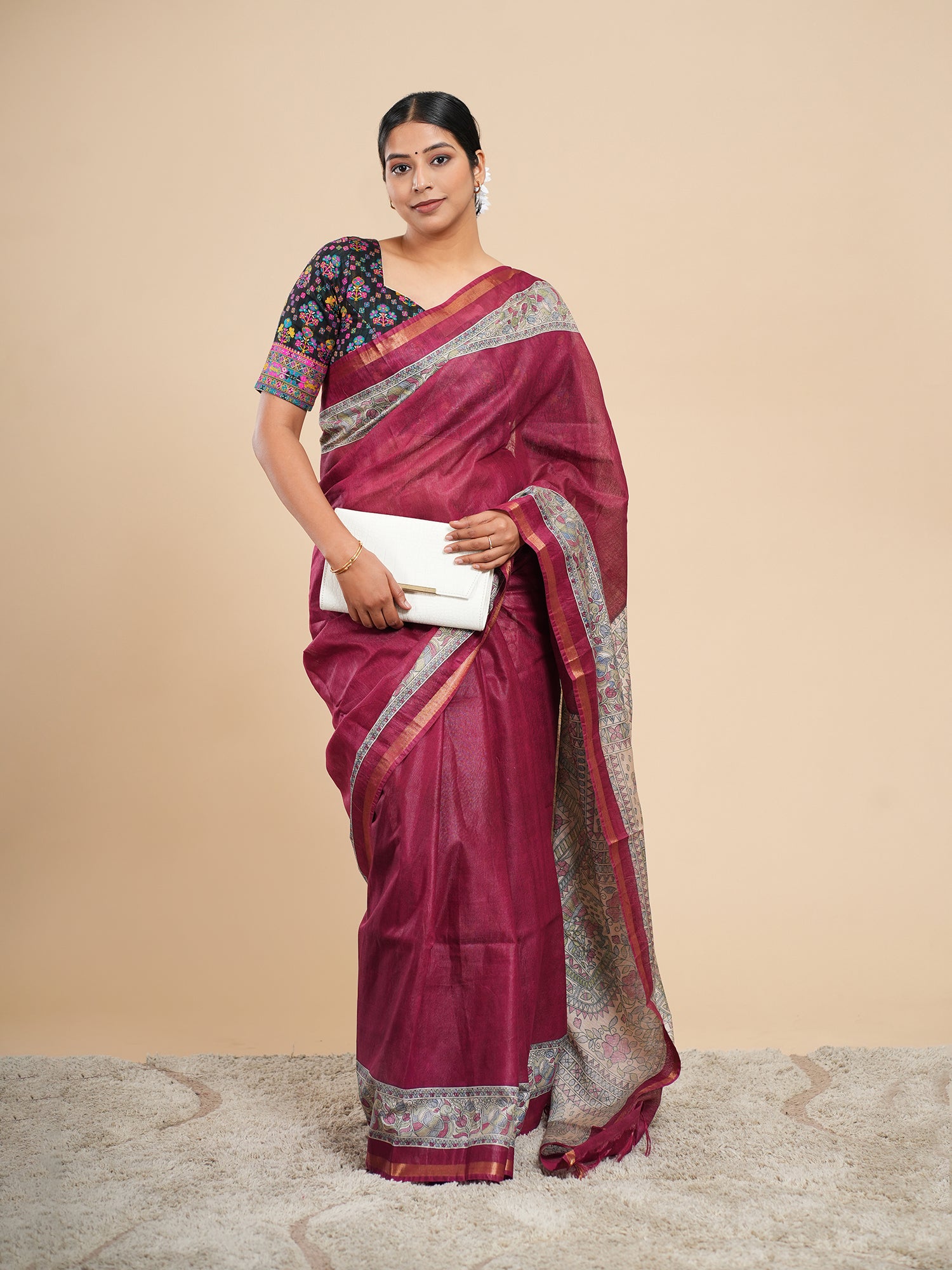 Vanya Viscose Madhubani Saree Deep Maroon