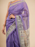 Lavender Madhubani print on Tussar