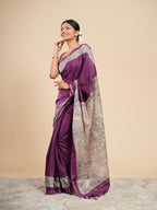 Plum Chanderi Madhubani Saree