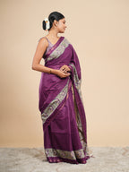 Plum Chanderi Madhubani Saree