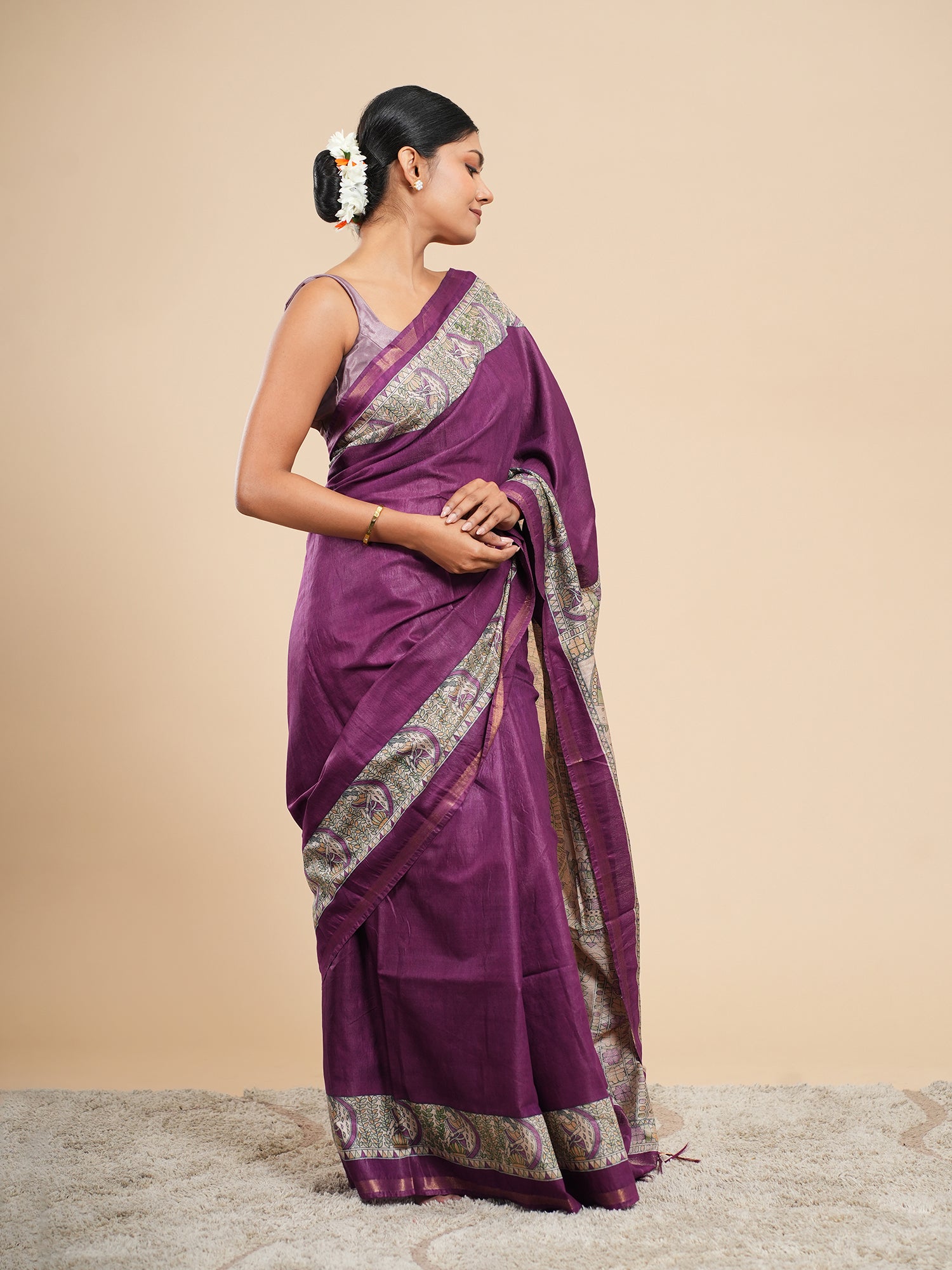 Plum Chanderi Madhubani Saree