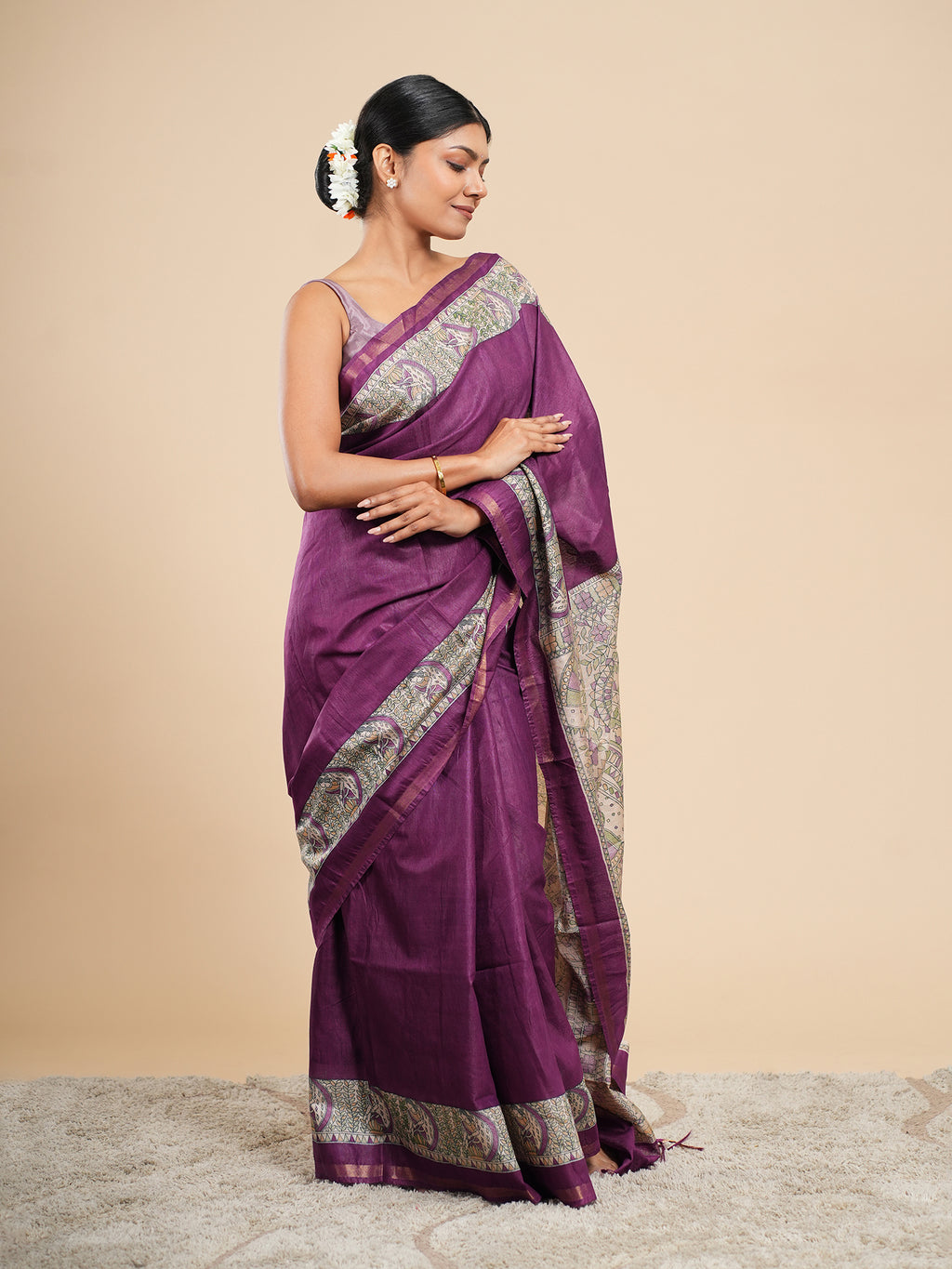 Plum Chanderi Madhubani Saree