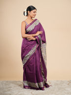 Plum Chanderi Madhubani Saree