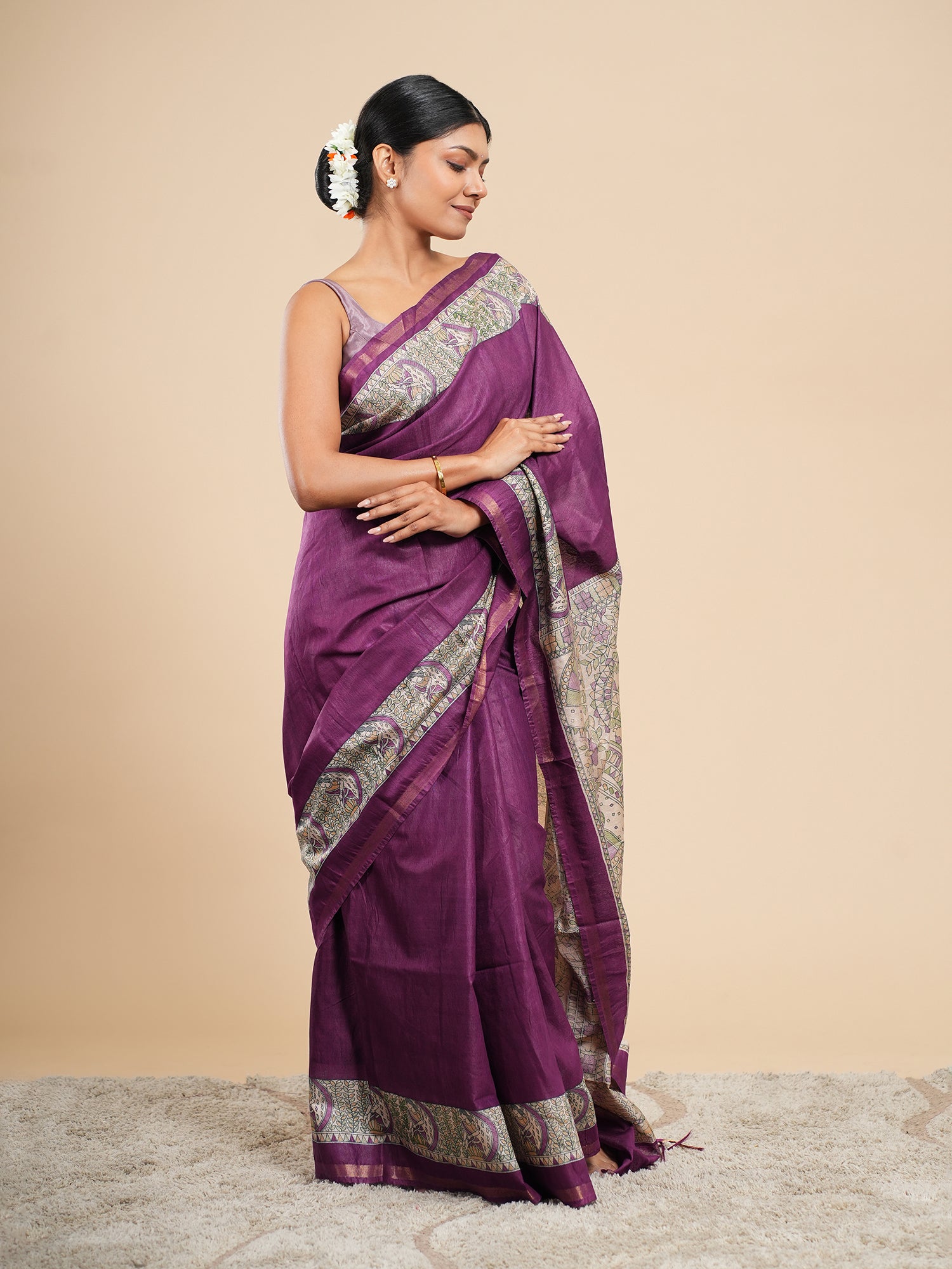 Plum Chanderi Madhubani Saree