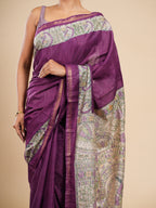 Plum Chanderi Madhubani Saree