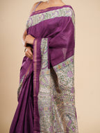 Plum Chanderi Madhubani Saree