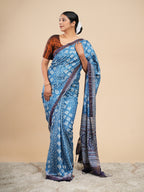 Modal Abstract Print Saree Metallic Blue