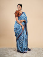 Modal Abstract Print Saree Metallic Blue