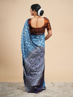 Modal Abstract Print Saree Metallic Blue