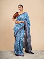 Modal Abstract Print Saree Metallic Blue