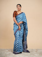 Modal Abstract Print Saree Metallic Blue