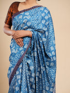 Modal Abstract Print Saree Metallic Blue