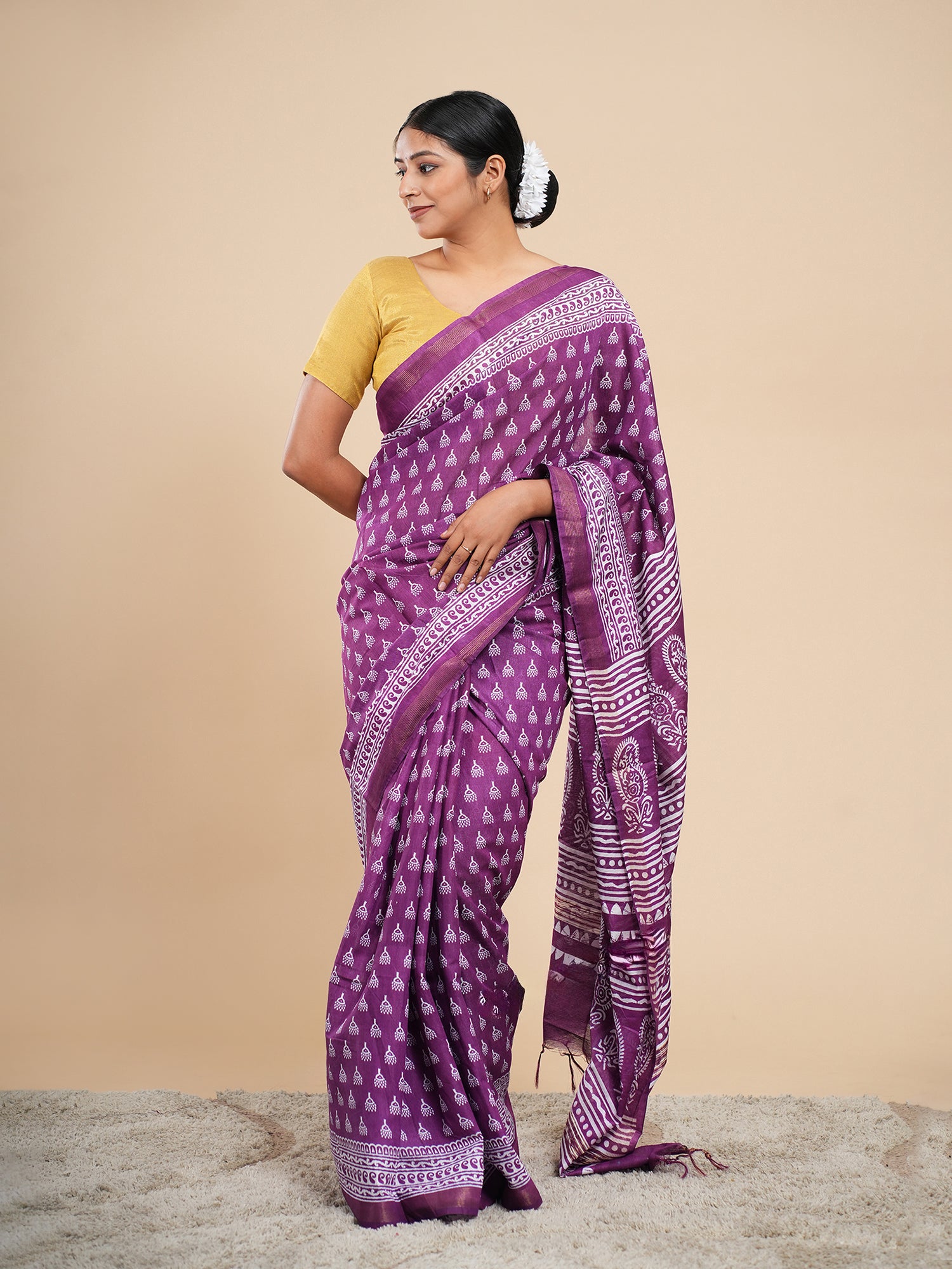 Chanderi Viscose Printed Saree Violet