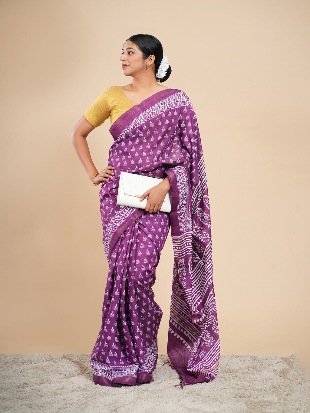 Chanderi Viscose Printed Saree Violet