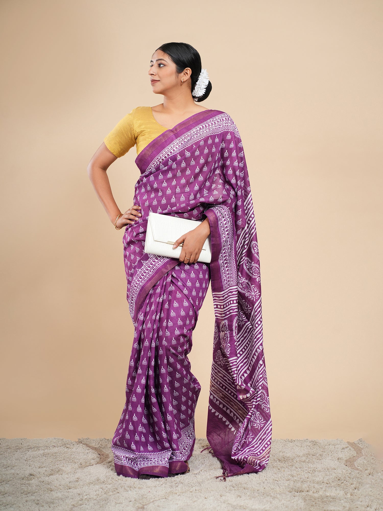 Chanderi Viscose Printed Saree Violet