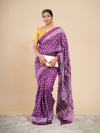 Chanderi Viscose Printed Saree Violet