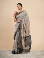 Viscose Pencil Kalamkari Saree Stone Beige