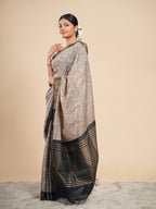 Viscose Pencil Kalamkari Saree Stone Beige