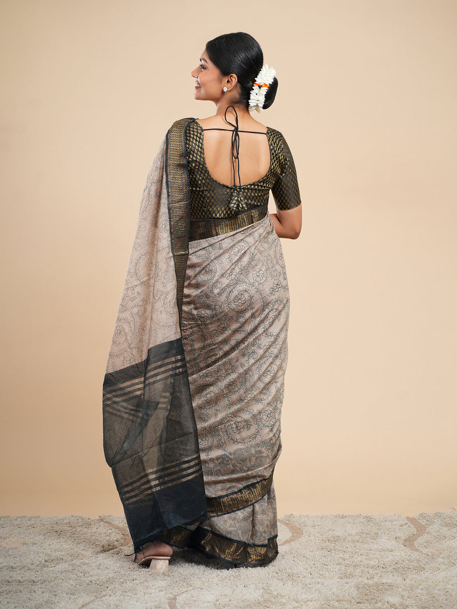 Vegan Silk Kalamkari saree pallu detail – Koshnika